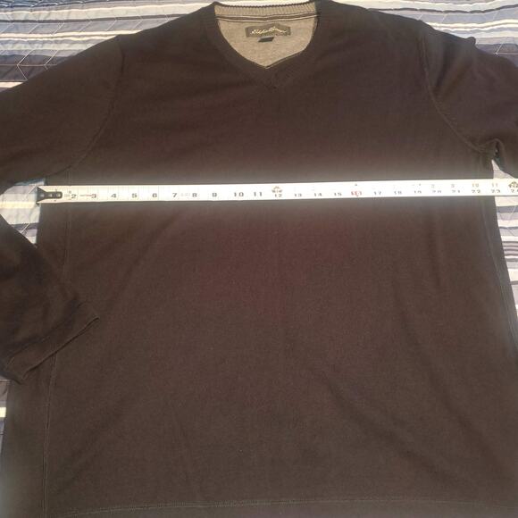 Eddie Bauer Size L Black Cotton Wool Long Sleeve V-Neck Pullover Casual Preppy - Picture 6 of 8